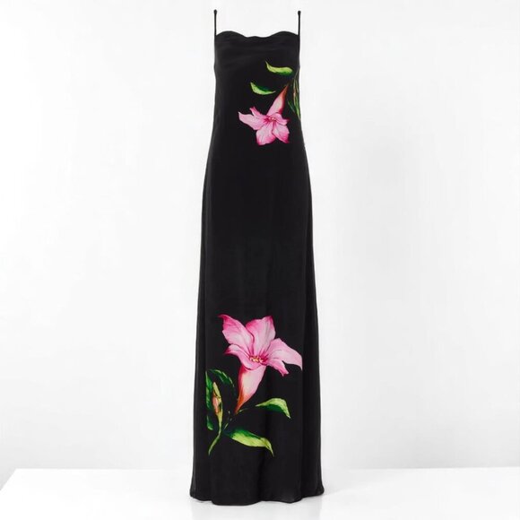 Rocco Sand Black Strappy Cowl Neck Oversized Floral Maxi Dress Size XL - Picture 4 of 15